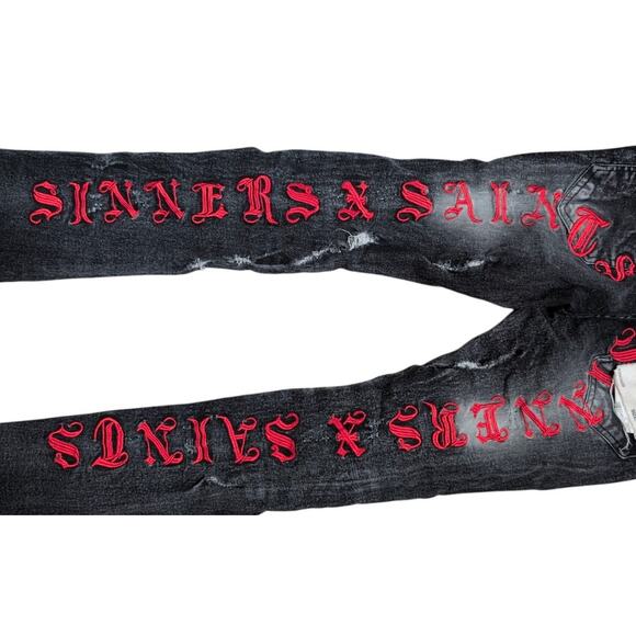 FWRD Denim Sinners × Saints Fit 3 Stacked Black Distressed Jeans Kids 10 Urban - Picture 3 of 9